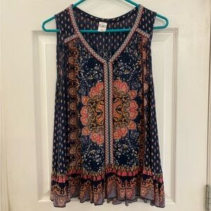 Bila Navy and Coral Bohemian Blouse